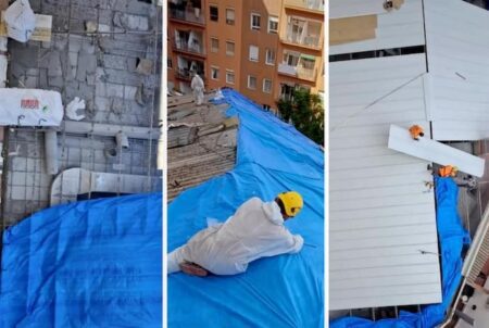 Proceso completo de retirada y substitución cubierta de amianto